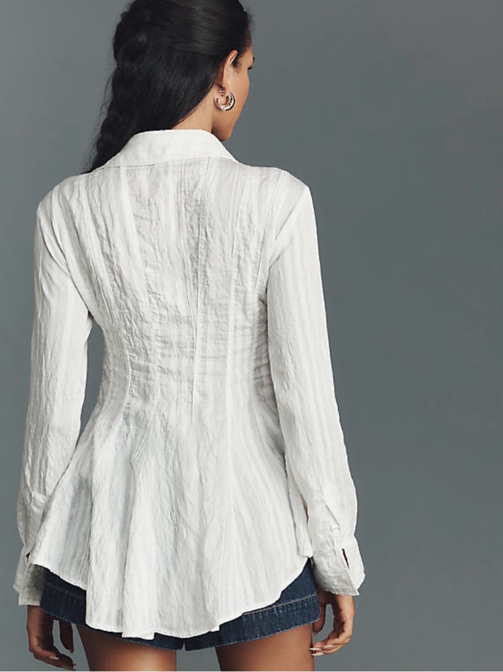 Maeve White Cinch Waist Button Down Shirt - Picture 2 of 4